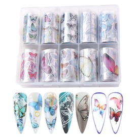 SILPECWEE 10 Rolls Butterfly Nail Foil Holographic Nail Art Foil Nail Transfer Foil Paper Foil Laser Nail Stickers Foil Decals for Nails Fingernail Wraps Nail Art Decoration Accessories