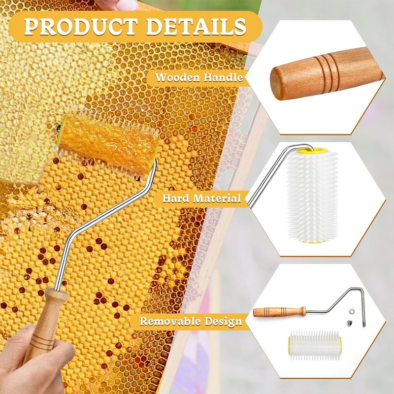 4PCS Honey Extractor Uncapping Needle Roller Wood Handle Honey Uncapper