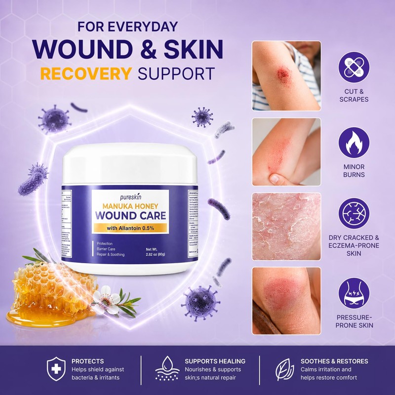 PURESKIN Manuka Honey Wound Care: Manuka Honey Ointment for Wounds,