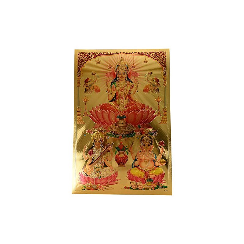 Aone Foil Religious Lakshmi Saraswati and Ganesh Poster, Multicolour, Standard