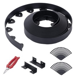 FansaFurn Landscape Edging, 40' 2" Tall Garden Edging with Scissors, Lawn Edging with 36 Garden Spikes and 2 Connectors, Heavy Duty PP&PE Material Edging for Landscaping, Garden, Lawn, Black