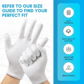 Home Solutions™ White Cotton Gloves for Eczema | 8 Pairs | Free Wash Bag | Hand Moisturising Gloves, White Cotton Gloves for Dry Hands, Eczema Gloves, White Gloves (Large)