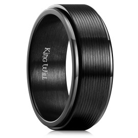 King Will Black Line Groove Mens Women 8mm Spinner Rings Stainless Steel Anxiety Fidget Ring for Women Men Polish Groove Wedding Band Fidget Ring Matte Brushed Comfort Fit 12.5