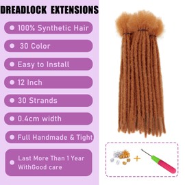 Loc Extensions Synthetic Hair 12 Inch 30 Strands Ombre Blonde Dreadlock Extensions 0.4 cm Locs Extensions Dreads Extensions for Men Women Locs Handmade Permanent Locs (30#, 12inch)