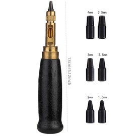 Screw Hole Punch,Precision Durable Hole Punch Tool Screw Hole Puncher with Wood Handle,6 Tips Sizes:1.5mm,2mm,2.5mm,3mm,3.5mm,4mm for Sewing Leather Paper Bookbinding Tool (balck)