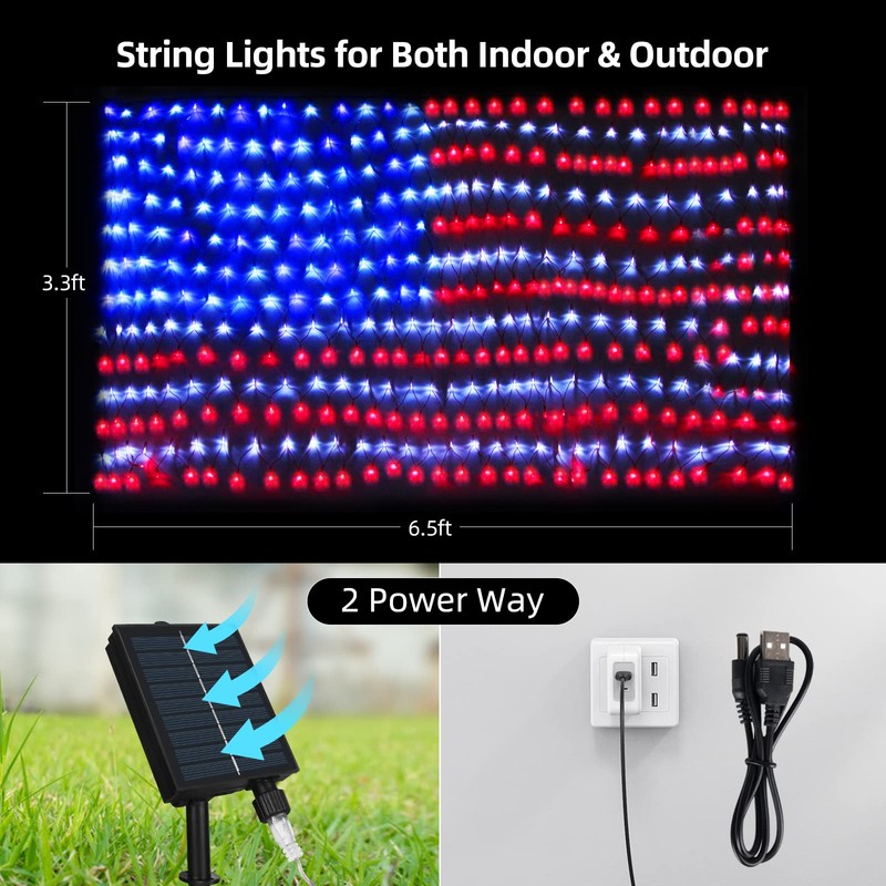 Green Convenience American Flag Lights with 420 LED String Light,2-in-1