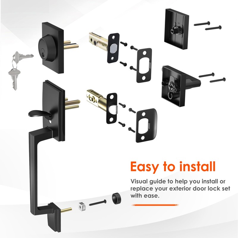 Haidms Black Front Door Handle and Deadbolt Set, Entry Door