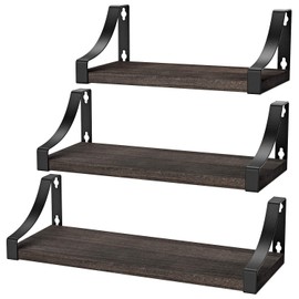 AMADA HOMEFURNISHING Floating Shelves Wall Mounted Set of 3, Rustic Wood Wall Shelves for Bedroom/Bathroom/Living Room/Kitchen/Laundry Room Storage & Decoration, Brown