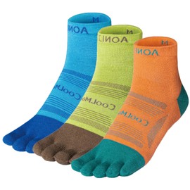 TRIWONDER 3 Pairs Toe Socks Five Finger Socks Running Socks Breathable Sport Sock Mini Crew Socks (Multicolor, M)