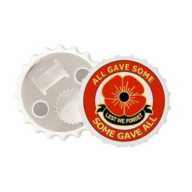 Lest we Forget Magnetic Bottle Cap Opener Fridge Magnet Poppy Remembrance Day All gave Some Some gave All