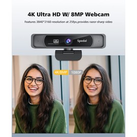 Spedal 4K Webcam with Microphone and Tripod, HD Web Camera with 120°Field of View and Remote Control for Meetings Streaming, Compatible with Skype Zoom Facetime, USB Port for PC Mac Laptop Deskt