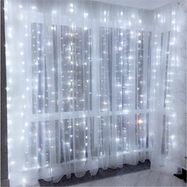 HOLITS Fairy Curtain Lights Upgraded Tangle-Free Cool White USB Plug in 8 Modes String Hanging Lights with Remote for Christmas, Bedroom, Indoor, Outdoor, Weddings, Party (10FTx10FT)