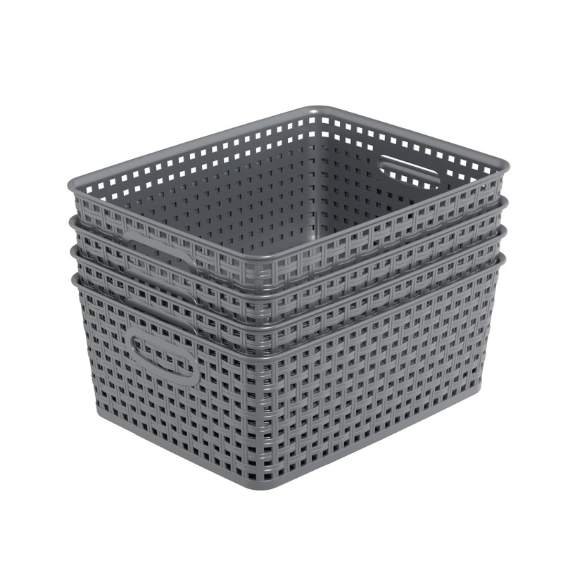 Kekow Paquete de 4 cesta de almacenamiento de plástico gris,