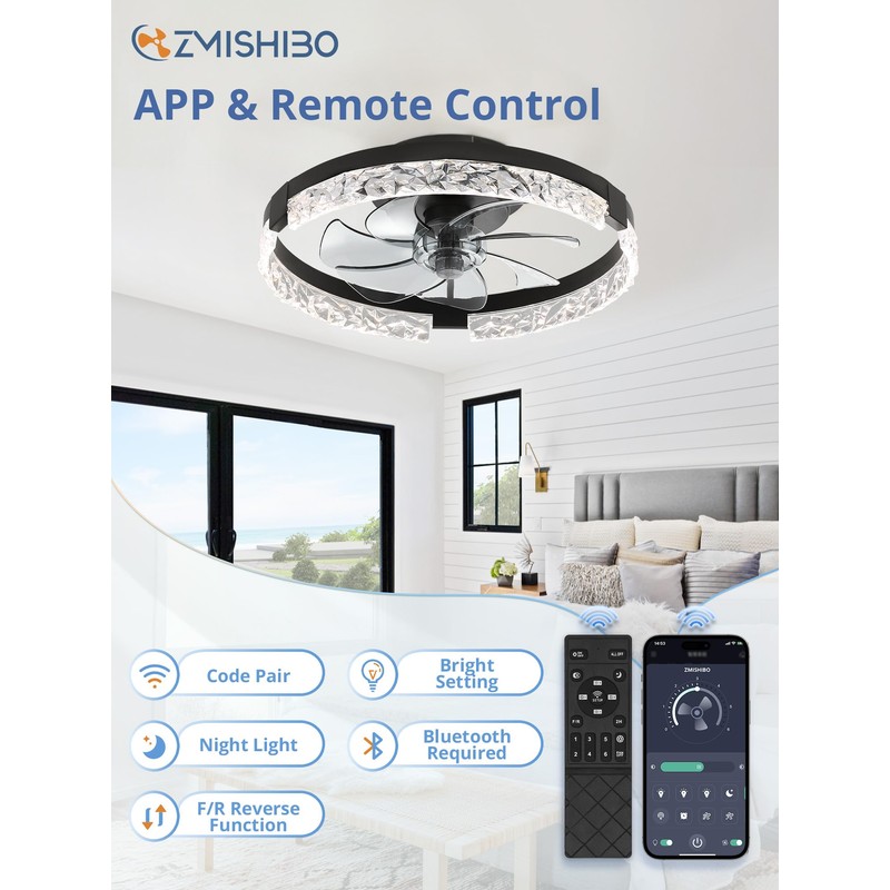 ZMISHIBO Ceiling Fans with Lights and Remote, 18 Inch Flush