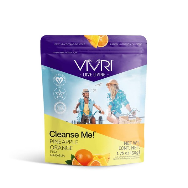 VIVRI Cleanse Me! Pineapple-Orange Flavor, 10 Servings, Aloe Vera, Nopal Fiber, 3 g Fiber and Prebiotics