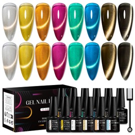 MEET ACROSS Jelly Cat Eye Gel Nail Polish Set 12Pcs Cat Magnetic Eye Gel Polish Glitter Nail Polish with Magnet 8 Colors Magnetic Gel Nail Polish Reflective Translucent UV Gel Gift