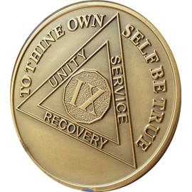 9 Year AA Medallion Premium Bronze Sobriety Chip Serenity Prayer Back