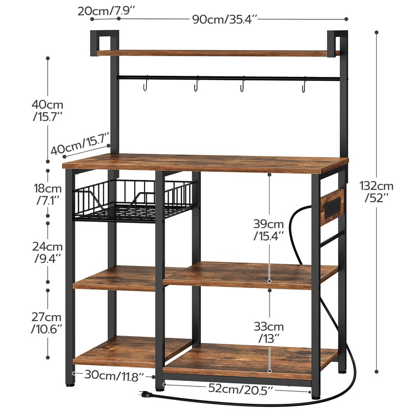 HOOBRO Bakers Rack with Power Outlet, 35.4 Inches Coffee Bar