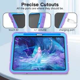Grifobes Grifobes Kids Case for iPad 11-inch (A16) 2025 / iPad 10th Generation 2022 10.9 inch, Heavy Duty Shockproof Rugged 11th / 10 Gen Cover with Pencil Holder & Stand for Girls (Purple+Blue)