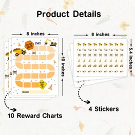 Reward Charts for Kids, Excavator Task Reward Behavior Chart with Stickers, Task Reward Chart for Toddlers, Reward Chart for Kids Classroom Teaching or Home Using (10 Cards, 216 Stickers) - 01