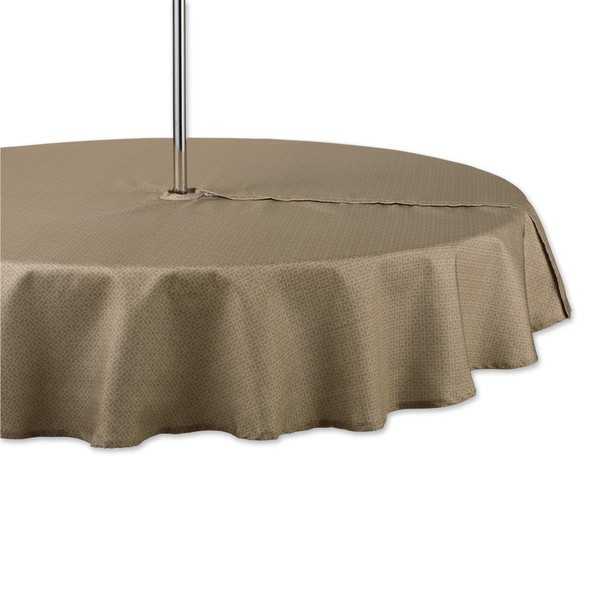 DII Indoor/Outdoor Tabletop Collection Umbrella Hole with Zipper, Machine Washable, Tonal Lattice, Tablecloth, 60" Round, Stone