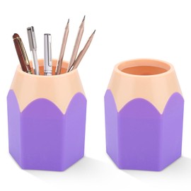 2 Pieces Pencil Shaped Pen Holders, Pencil Storage Organizer Cute Desktop Pen Cup Makeup Brush Container Stationery Storage for Office Home Decoration (Purple)