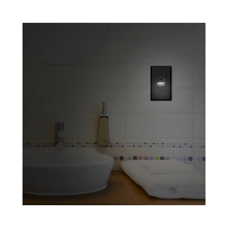 Black Wall Outlet Receptacle with Night Light,Electrical Receptacle Outlets,15A 125V,