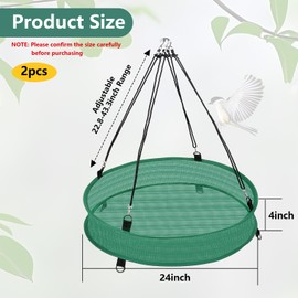2Pcs Bird Seed Catcher Tray for Hanging Bird Feeder Platform, 4" Deep Birdseed Hoop for Hummingbird Feeders Bee Feeder Outdoor Garden Accessories (Green, 24inch)