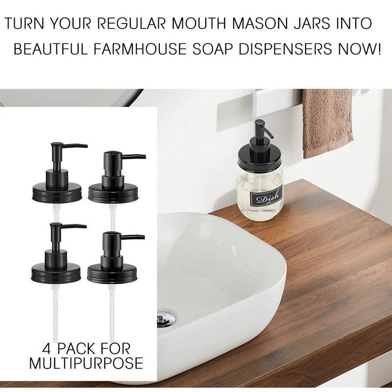 Onsogi Regular Mouth Plastic Mason Jar Soap Dispenser Pumps and