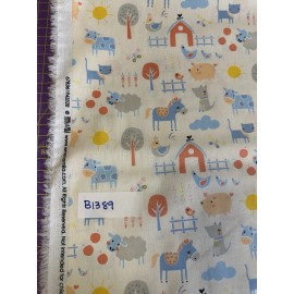 Emma And Mila Kids Farm Scene On Cream Cotton Quilt Craft Fabric By The Half Yard