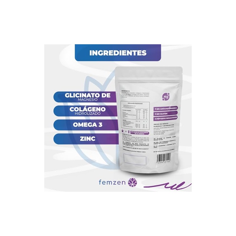 FEMZEN Glicinato de Magnesio en polvo para mujeres Mezcla con