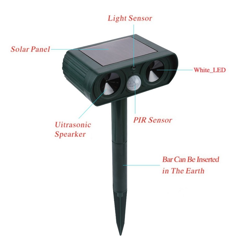 Solar Infrared Burst Ultrasonic Sound Animal Repeller Drive Cat Dog