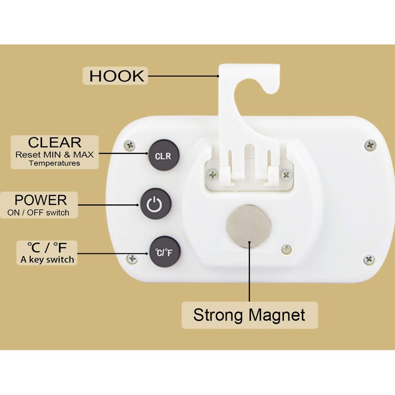 AEVETE Waterproof Digital Refrigerator Thermometer Large LCD, Freezer Room Thermometer