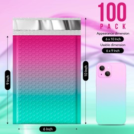 Fuxury Bubble Mailers 6x10 Inch 100 Pack Padded Envelopes Usable Size 6x9" Thick Mailing Envelopes Bubble Opaque Padded Mailers Shipping Bags for Mailing Jewelry Makeup Small Business #0 PinkGreen