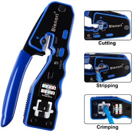 Blenori RJ45 Crimp Tool Pass Through - Ethernet Crimper for Cat5 Cat5e Cat6 Connectors with Mini Wire Stripper