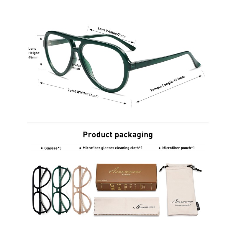 AMOMOMA 3 Pack Retro Oversized Aviator Reading Glasses for Women