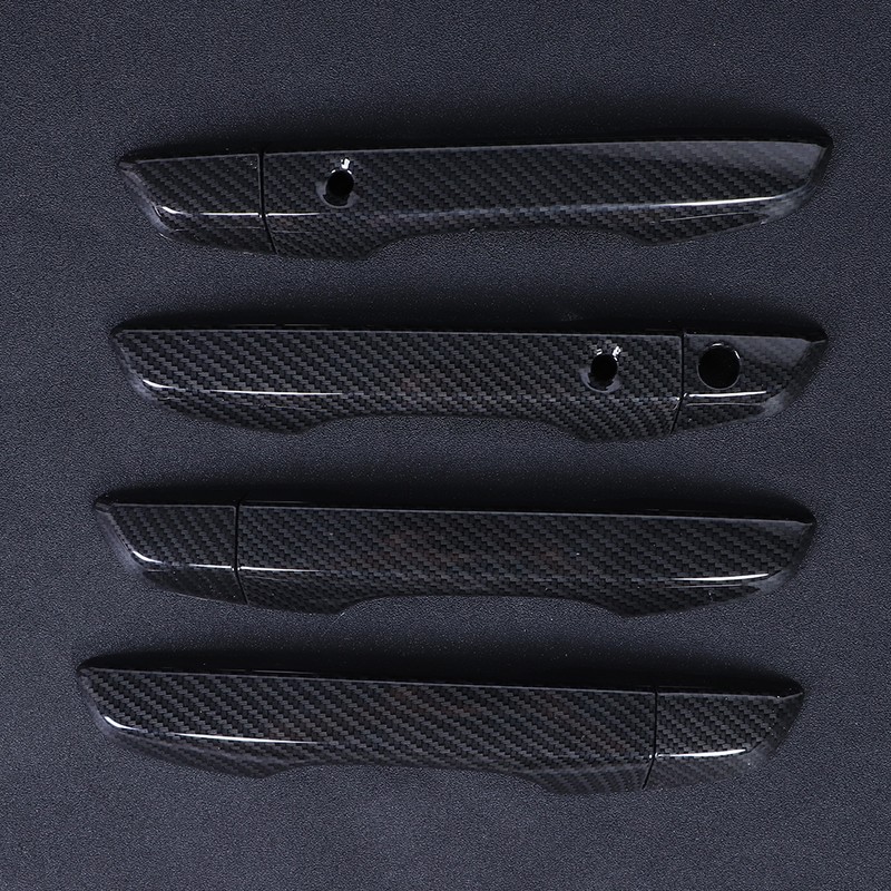 8pcs Smart Exterior Door Handle Cover Trim Carbon Fiber Style