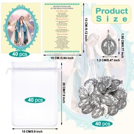 Remuuly 120 Pieces Medals Prayer Card Set, 3/4 Inch Round Silver Oxidized Medals for Necklace Holy Prayer Cards Bags for Catholic Women Men Jewelry Making (Virgin Mary)