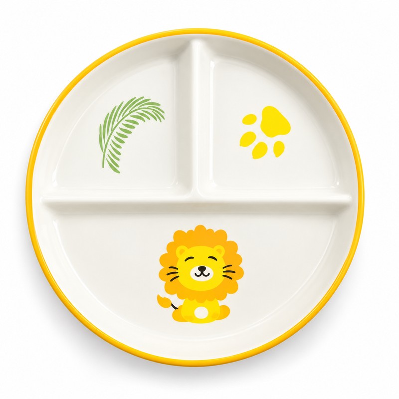 Ceramic Divided Plate for Kids – 3-Section Cartoon Dinner Dish