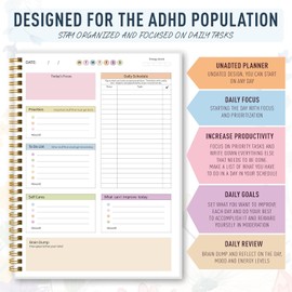 ADHD Daily Planner for Adults Men and Women - Productivity Undated Daily ADHD Planner for Neurodivergent,Organization, Task Management, Focused Journal with Hard Cover & Colorful Sheets Inside, B5