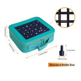 YAHOURWAT Small Clear Nail Polish Organizer Storage Box Hold 42 Bottles (15 ml/0.51 floz) PU Leather Portable Cosmetic Bag with Removable Partition(Blue)