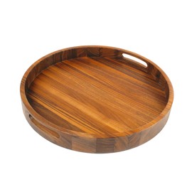 Virginia Boys Kitchens Round Serving Tray – 16.5 Inch Walnut Wood Platter with Handles - Perfect for Serving or Centerpiece Display on Ottoman and Coffee Table