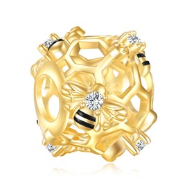 YAFEINI Bee Charm for Bracelet Sterling Silver Gold Honey Bee Pendant Bead Charm Jewellery for Women Mom