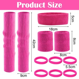 Ormromra 80s Women's Pink Leg Warmers Set, Neon Leg Warmer Outfit Costume Set, Carnival Knitted Leg Warmers Accessory Set and Hair Ring, Leg Warmer Stockings, Headband Bracelets for Sports Theme