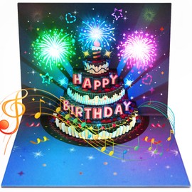 3D Pop Up Firework Birthday Cards, Musical & LED Lights Birthday Cards, Music Happy Birthday Card Postcards Greeting Cards Birthday Gifts Decorations for Women, Man, Mom, Wife, Husband, Boy, Girl