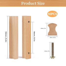 SWAWIS Pack of 10 Wooden Furniture Handles, 96 mm Wooden Handles, Kitchen Cabinets, Drawer Handles Wood with Screws, Door Handle, Strip-Shaped, Cabinet Handle Wood for Cupboards, Drawers, Furniture,