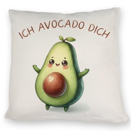 speecheese Avocado Cushion with Saying Ich Avocado Dich Cute Green Fruit Motif Healthy Delicious Vegetarianism Friendly Decoration
