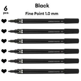 Dyvicl Black Paint Pens, Fine Point Acrylic Black Paint Markers for Rock Painting, Stone, Ceramic, Glass, Wood, Fabric, Canvas, Metal, DIY Crafts Making, 6 Pack