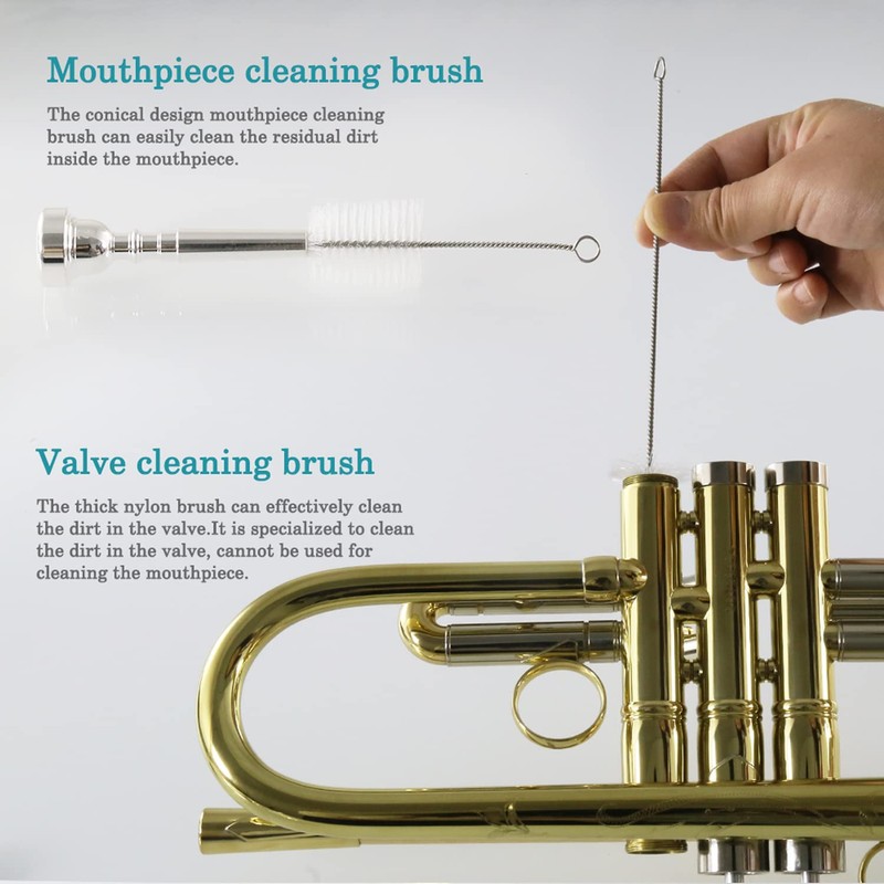 Trumpet Cleaning Brushes Kit,3-Piece Kit,1 Flexible Brush,1 Valve Brush,1 Mouthpiece
