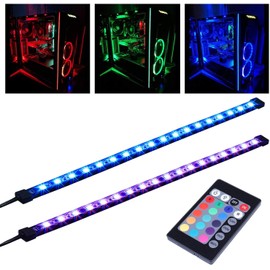 Miheal RGB LED Strip Computer Lighting via Magnet with 24 Key Remote Controller for Desktop Computer Case Mid Tower Full Tower (5050 SMD 2pcs 18leds 30cm, R Series)